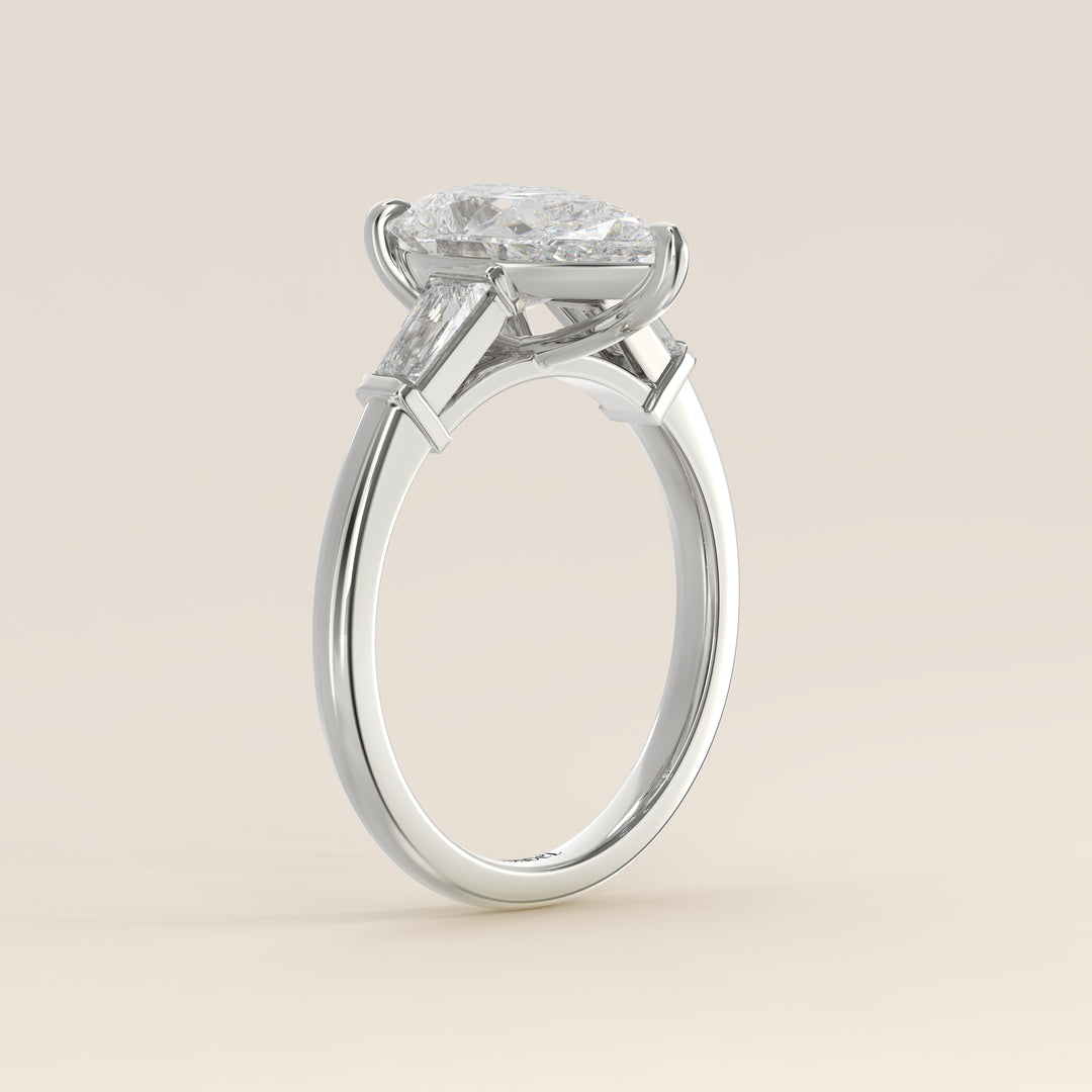 Alessia - Pear Baguette Trilogyy Lab Grown Diamond Ring with Pointed Prongs