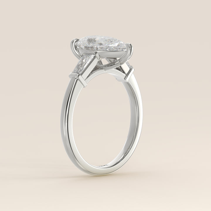 Alessia - Pear Baguette Trilogyy Lab Grown Diamond Ring with Pointed Prongs