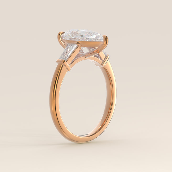 Alessia - Pear Baguette Trilogyy Lab Grown Diamond Ring with Pointed Prongs