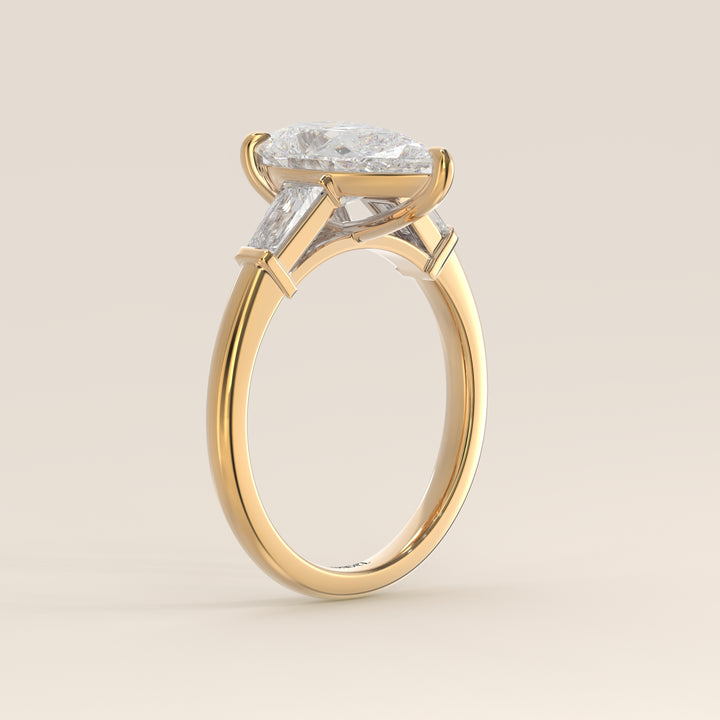 Alessia - Pear Baguette Trilogyy Lab Grown Diamond Ring with Pointed Prongs