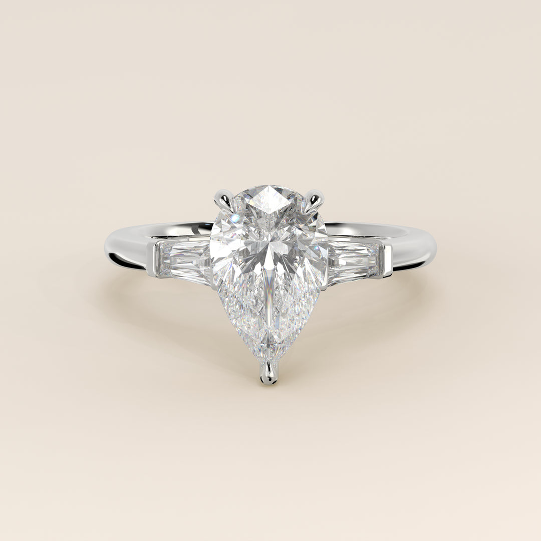 Alessia - Pear Baguette Trilogyy Lab Grown Diamond Ring with Pointed Prongs