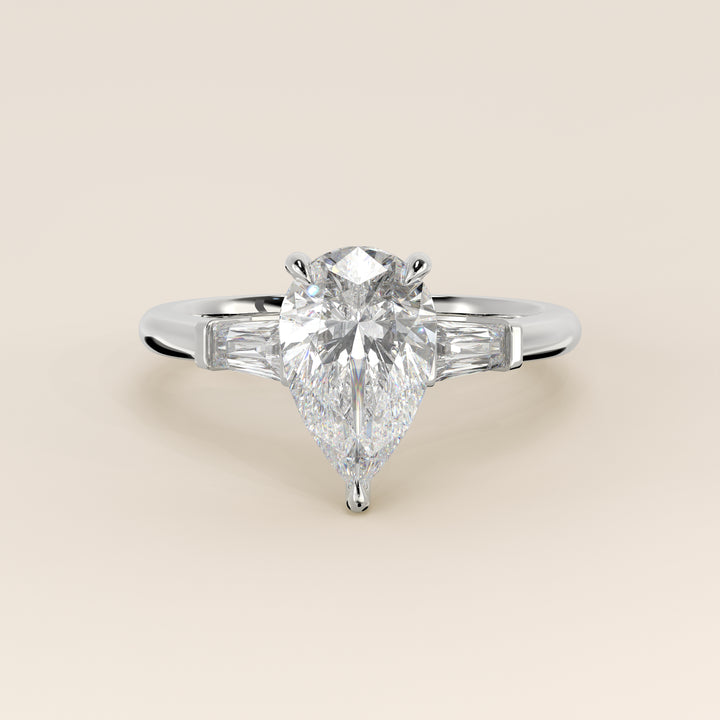 Alessia - Pear Baguette Trilogyy Lab Grown Diamond Ring with Pointed Prongs