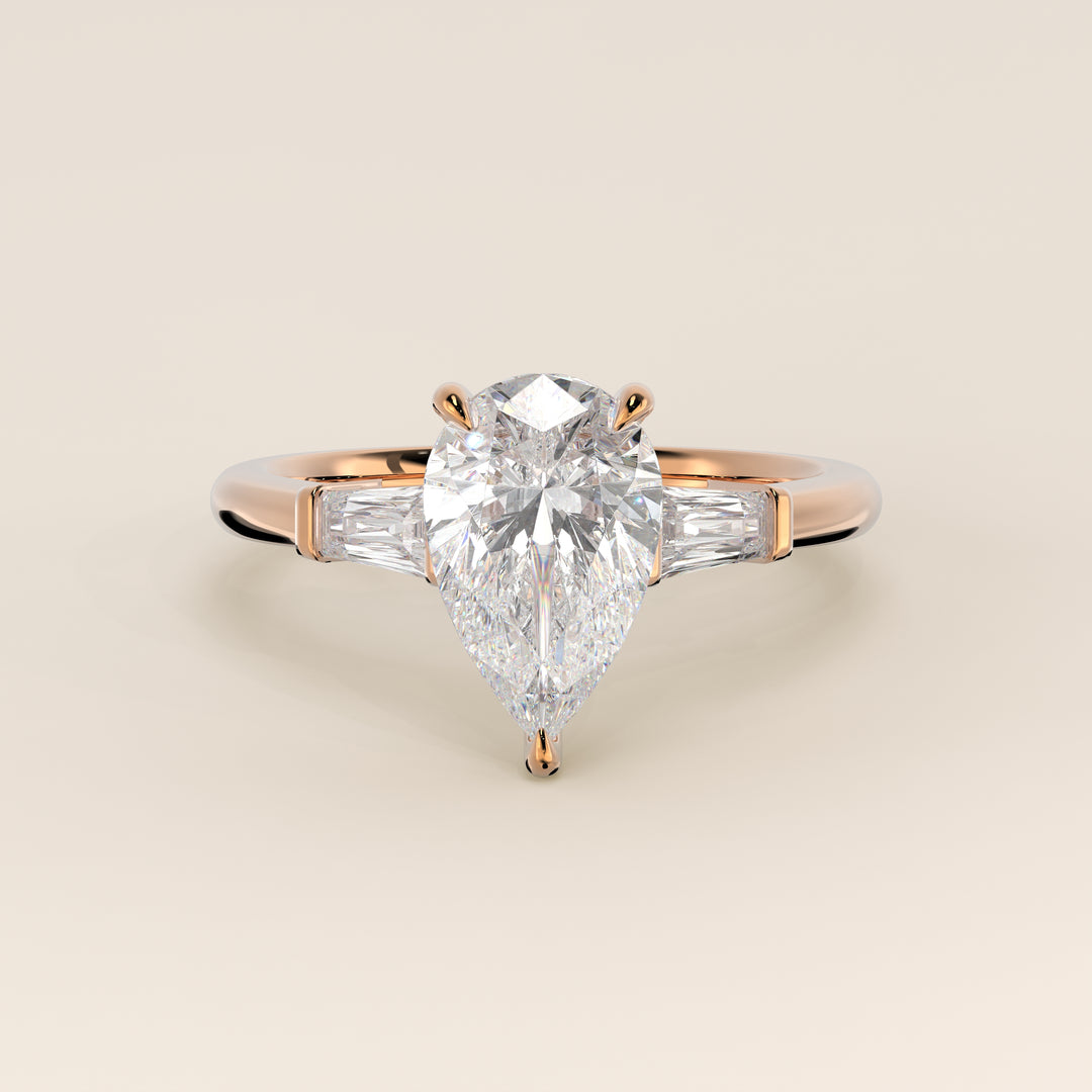 Alessia - Pear Baguette Trilogyy Lab Grown Diamond Ring with Pointed Prongs