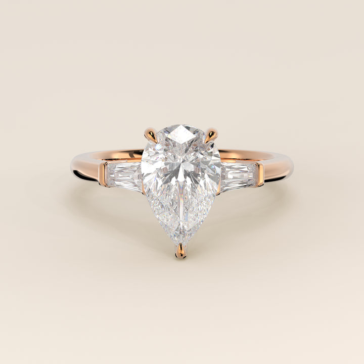 Alessia - Pear Baguette Trilogyy Lab Grown Diamond Ring with Pointed Prongs