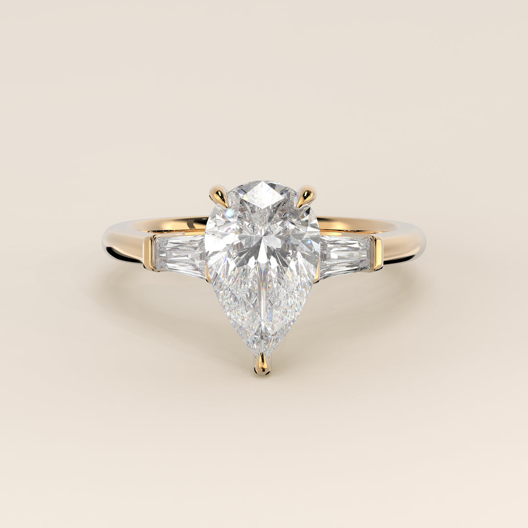 Alessia - Pear Baguette Trilogyy Lab Grown Diamond Ring with Pointed Prongs