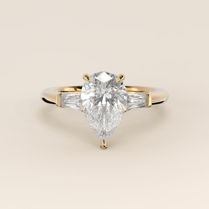 Alessia - Pear Baguette Trilogyy Lab Grown Diamond Ring with Pointed Prongs