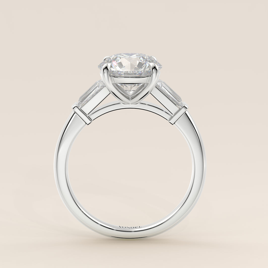 Alessia - Round Baguette Trilogyy Lab Grown Diamond Ring with Pointed Prongs
