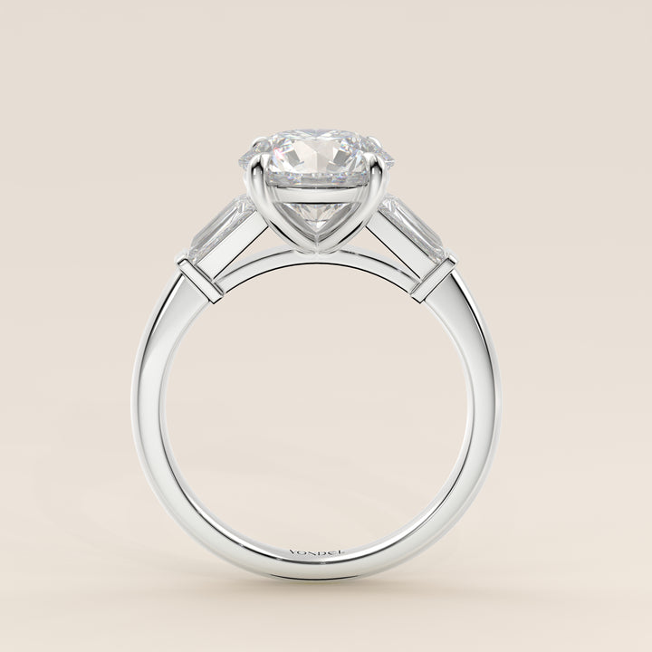 Alessia - Round Baguette Trilogyy Lab Grown Diamond Ring with Pointed Prongs