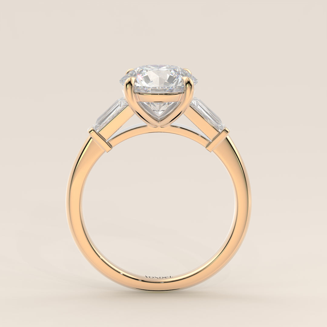 Alessia - Round Baguette Trilogyy Lab Grown Diamond Ring with Pointed Prongs
