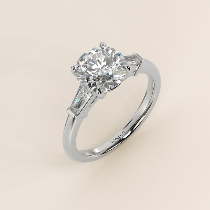 Alessia - Round Baguette Trilogyy Lab Grown Diamond Ring with Pointed Prongs