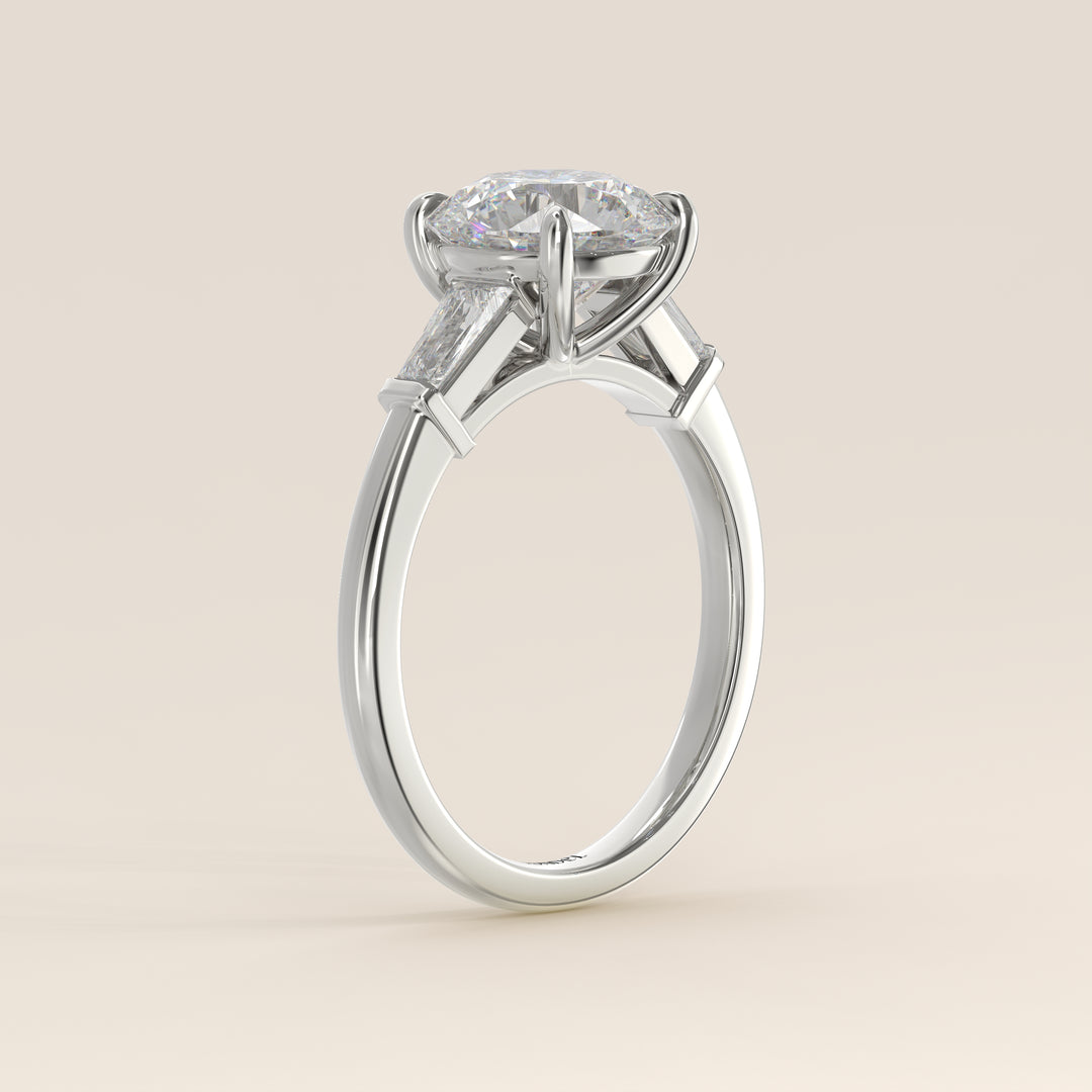 Alessia - Round Baguette Trilogyy Lab Grown Diamond Ring with Pointed Prongs