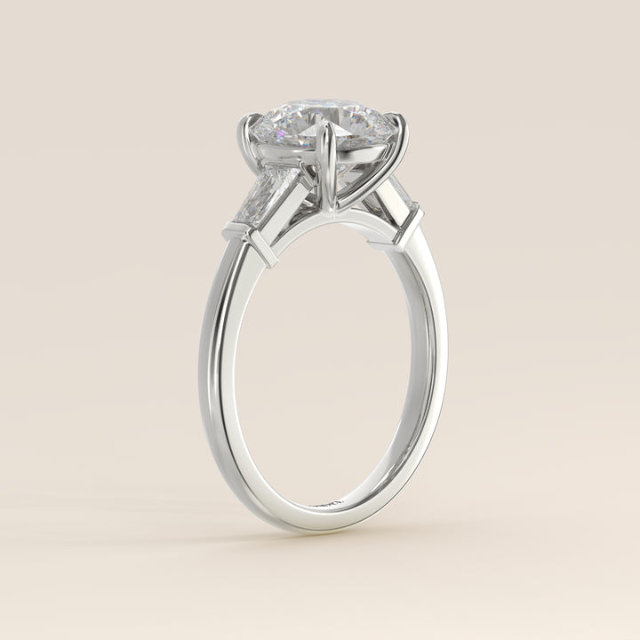 Alessia - Round Baguette Trilogyy Lab Grown Diamond Ring with Pointed Prongs