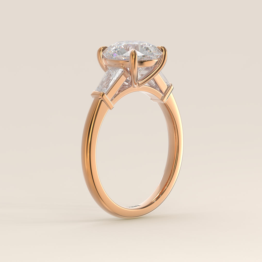 Alessia - Round Baguette Trilogyy Lab Grown Diamond Ring with Pointed Prongs
