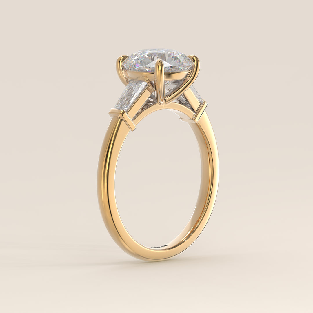 Alessia - Round Baguette Trilogyy Lab Grown Diamond Ring with Pointed Prongs