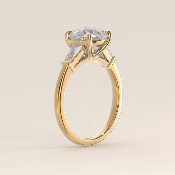 Alessia - Round Baguette Trilogyy Lab Grown Diamond Ring with Pointed Prongs