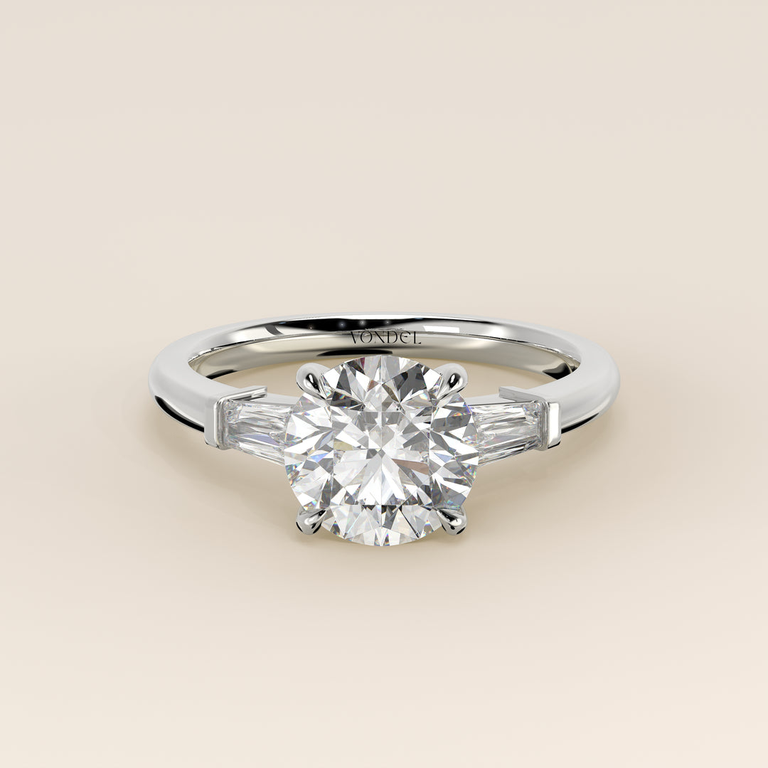 Alessia - Round Baguette Trilogyy Lab Grown Diamond Ring with Pointed Prongs