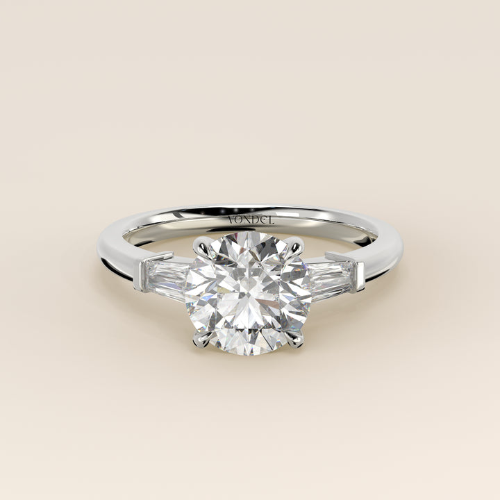 Alessia - Round Baguette Trilogyy Lab Grown Diamond Ring with Pointed Prongs