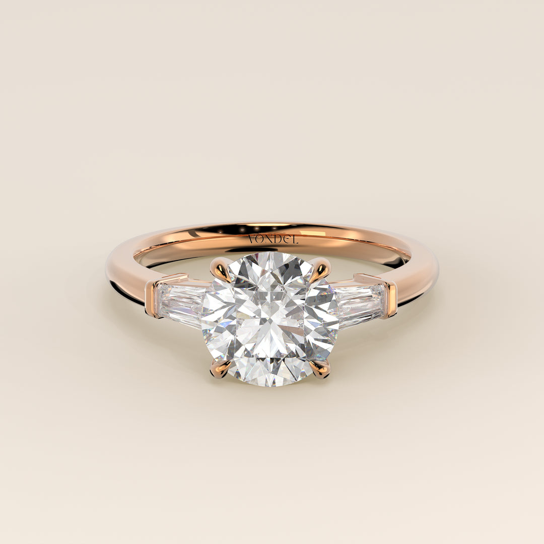 Alessia - Round Baguette Trilogyy Lab Grown Diamond Ring with Pointed Prongs