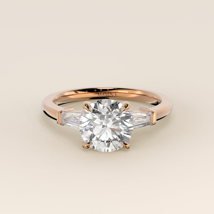 Alessia - Round Baguette Trilogyy Lab Grown Diamond Ring with Pointed Prongs
