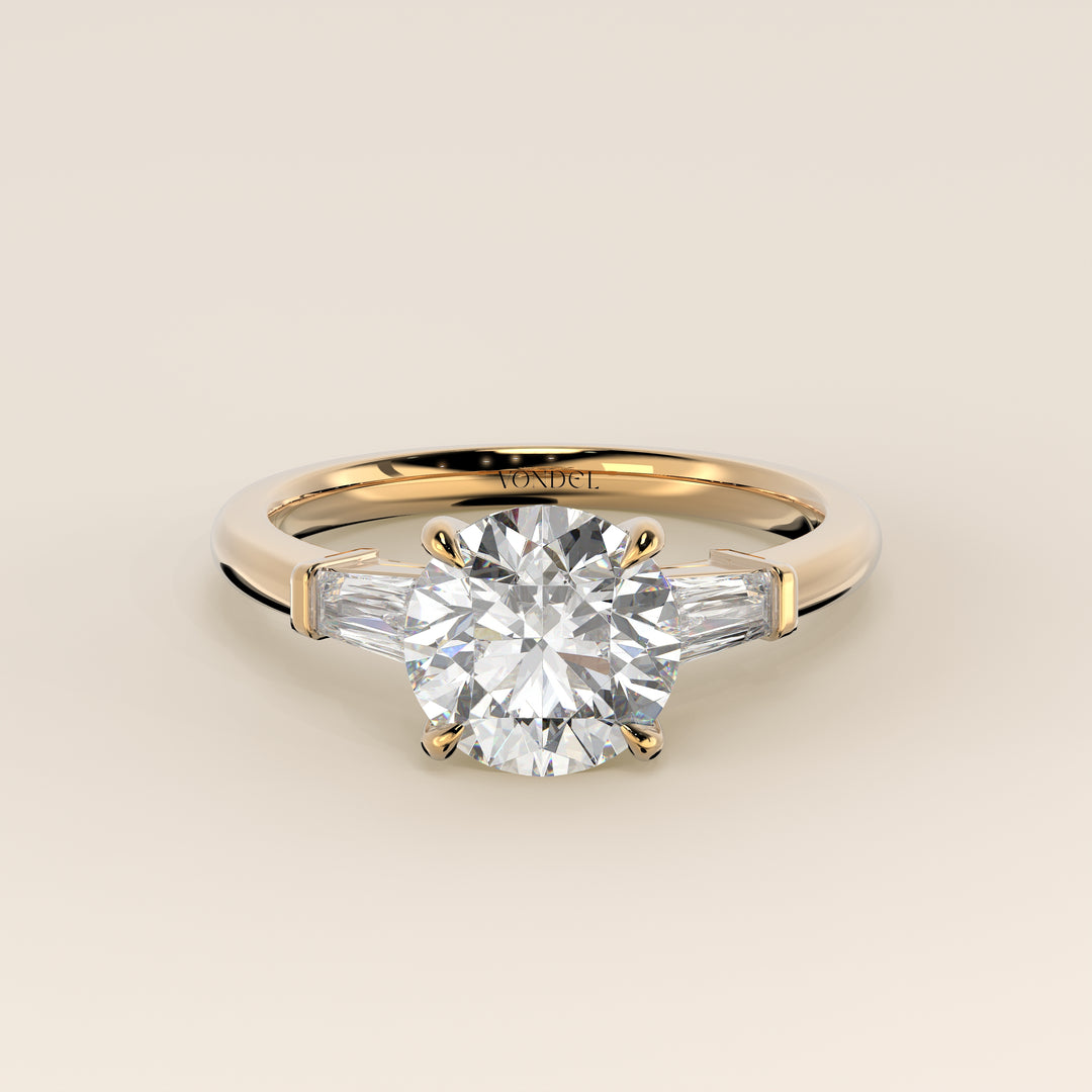Alessia - Round Baguette Trilogyy Lab Grown Diamond Ring with Pointed Prongs