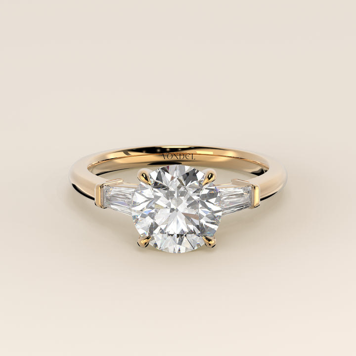 Alessia - Round Baguette Trilogyy Lab Grown Diamond Ring with Pointed Prongs