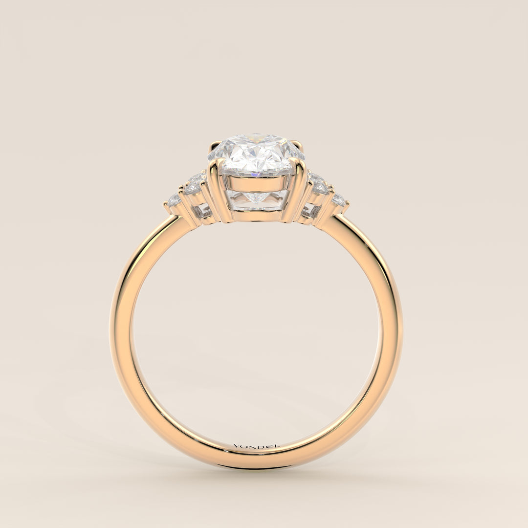 Evi - Oval Trilogy Cluster Lab Grown Diamond Ring with Low Setting