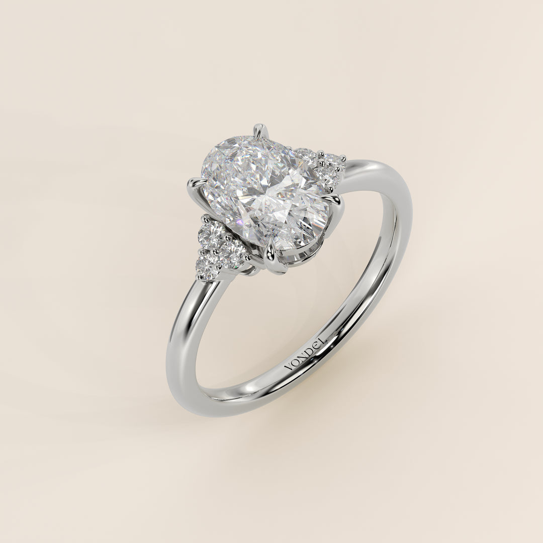 Evi - Oval Trilogy Cluster Lab Grown Diamond Ring with Low Setting