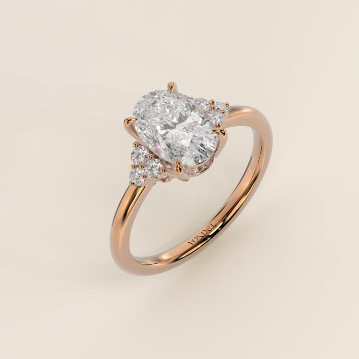 Evi - Oval Trilogy Cluster Lab Grown Diamond Ring with Low Setting