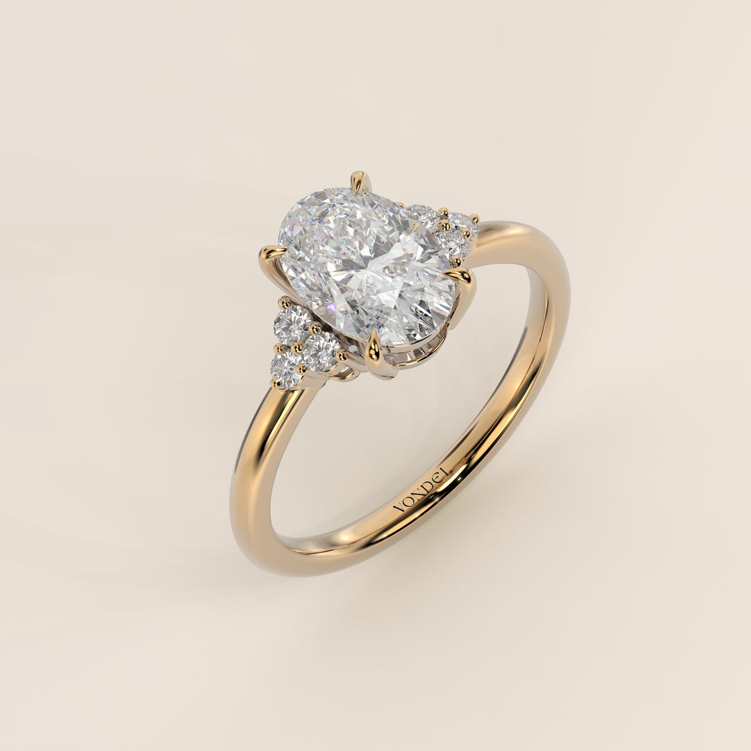 Evi - Oval Trilogy Cluster Lab Grown Diamond Ring with Low Setting