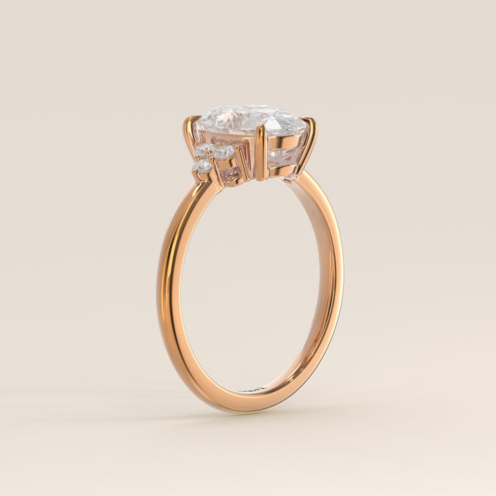 Evi - Oval Trilogy Cluster Lab Grown Diamond Ring with Low Setting