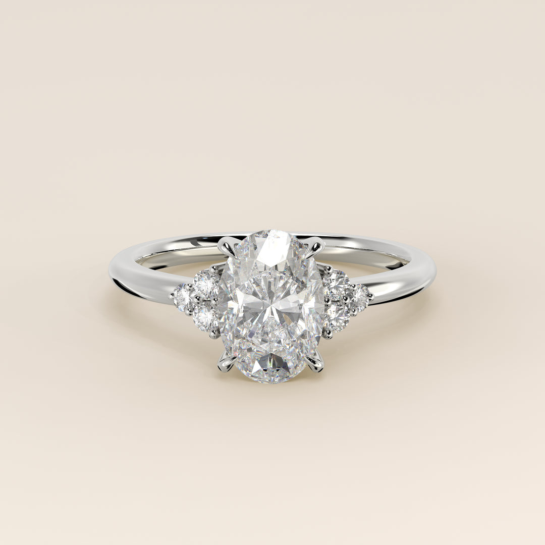 Evi - Oval Trilogy Cluster Lab Grown Diamond Ring with Low Setting