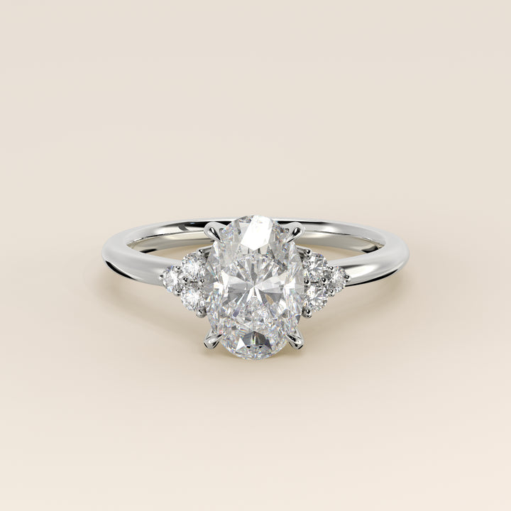 Evi - Oval Trilogy Cluster Lab Grown Diamond Ring with Low Setting