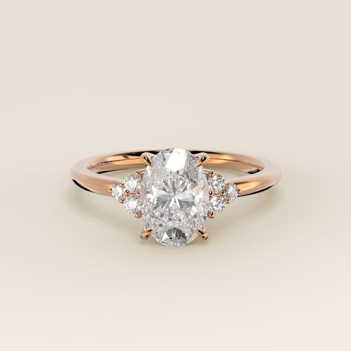 Evi - Oval Trilogy Cluster Lab Grown Diamond Ring with Low Setting