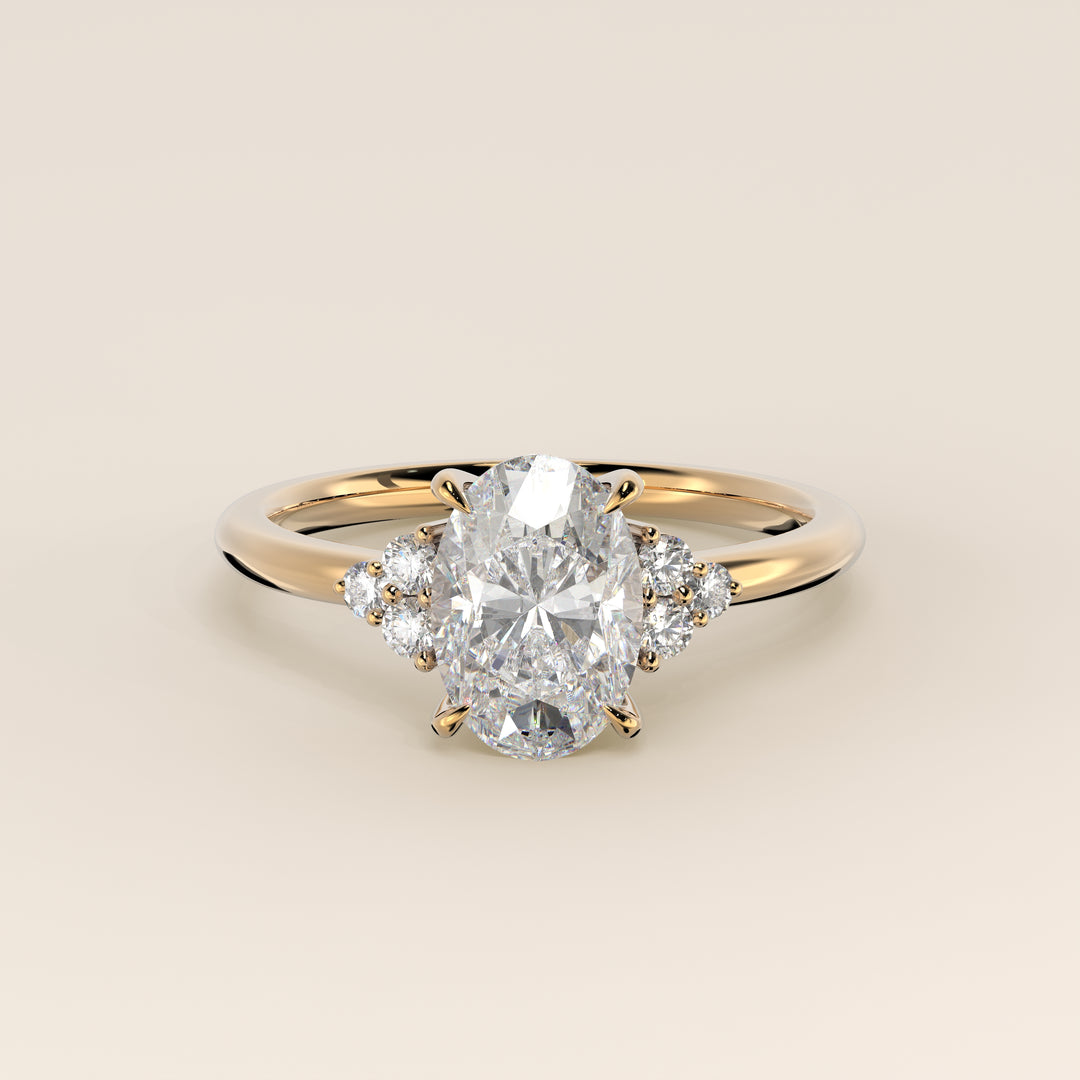 Evi - Oval Trilogy Cluster Lab Grown Diamond Ring with Low Setting