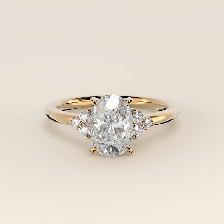 Evi - Oval Trilogy Cluster Lab Grown Diamond Ring with Low Setting