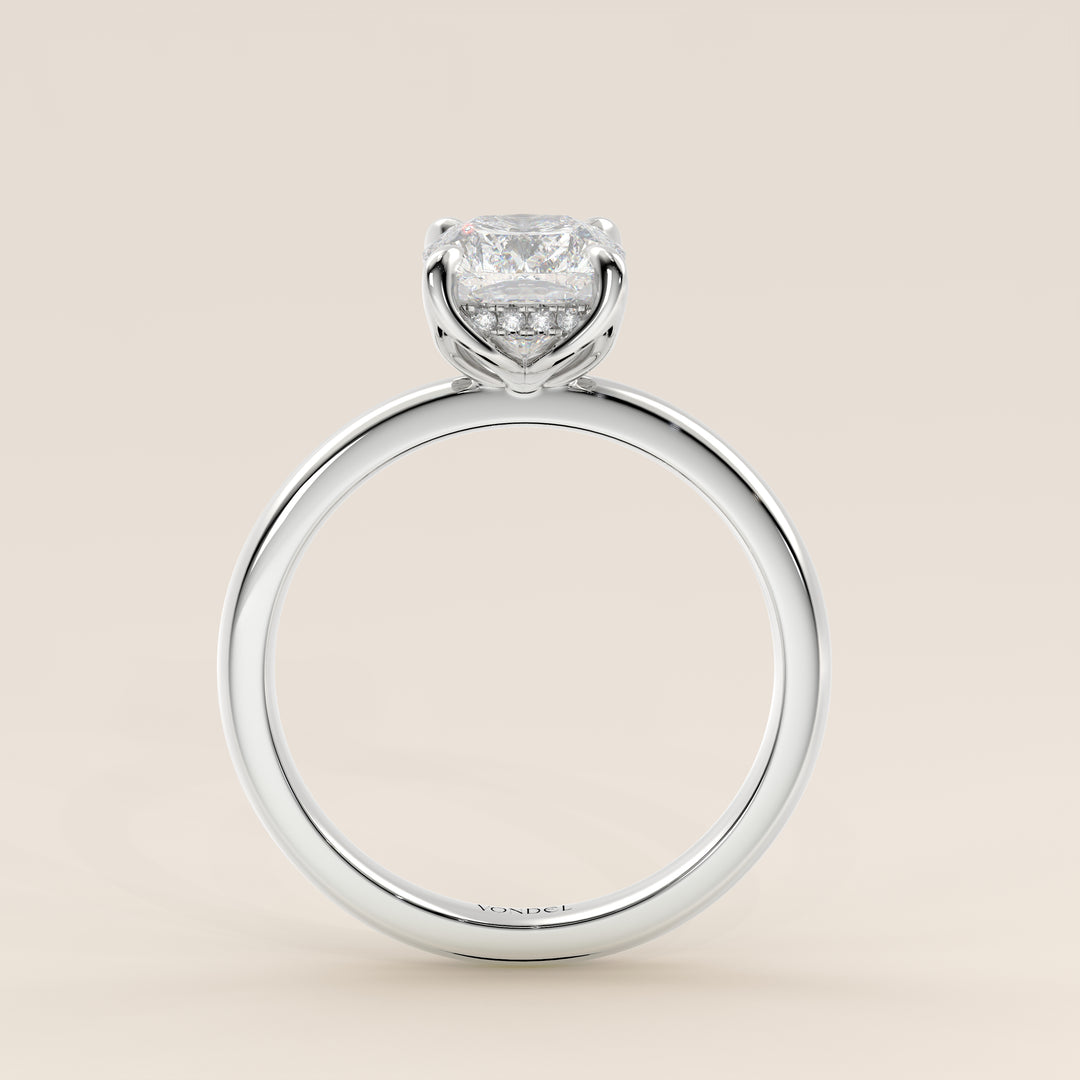 Lynn - Elongated Cushion Solitair Lab Grown Diamond Ring with Petal Prongs and Hidden Halo