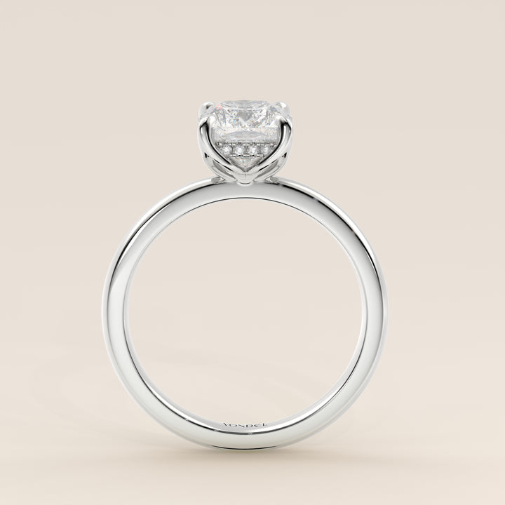 Lynn - Elongated Cushion Solitair Lab Grown Diamond Ring with Petal Prongs and Hidden Halo