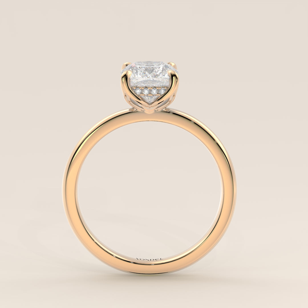 Lynn - Elongated Cushion Solitair Lab Grown Diamond Ring with Petal Prongs and Hidden Halo