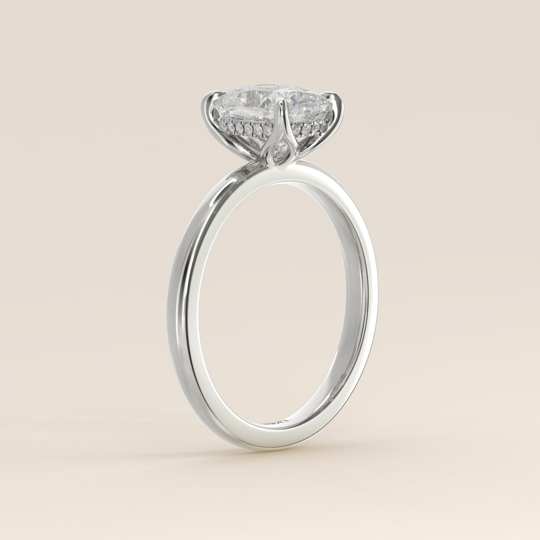 Lynn - Elongated Cushion Solitair Lab Grown Diamond Ring with Petal Prongs and Hidden Halo