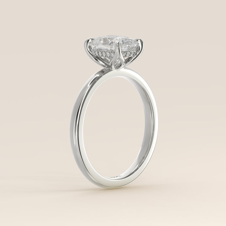 Lynn - Elongated Cushion Solitair Lab Grown Diamond Ring with Petal Prongs and Hidden Halo