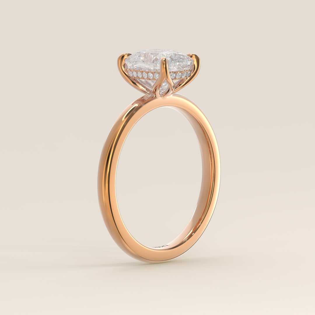Lynn - Elongated Cushion Solitair Lab Grown Diamond Ring with Petal Prongs and Hidden Halo