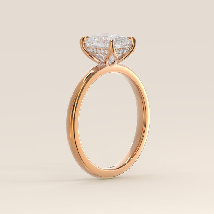 Lynn - Elongated Cushion Solitair Lab Grown Diamond Ring with Petal Prongs and Hidden Halo