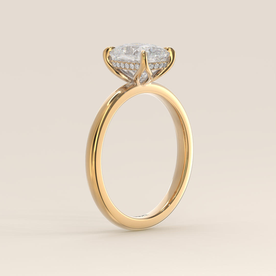 Lynn - Elongated Cushion Solitair Lab Grown Diamond Ring with Petal Prongs and Hidden Halo