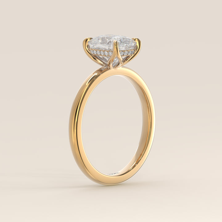 Lynn - Elongated Cushion Solitair Lab Grown Diamond Ring with Petal Prongs and Hidden Halo