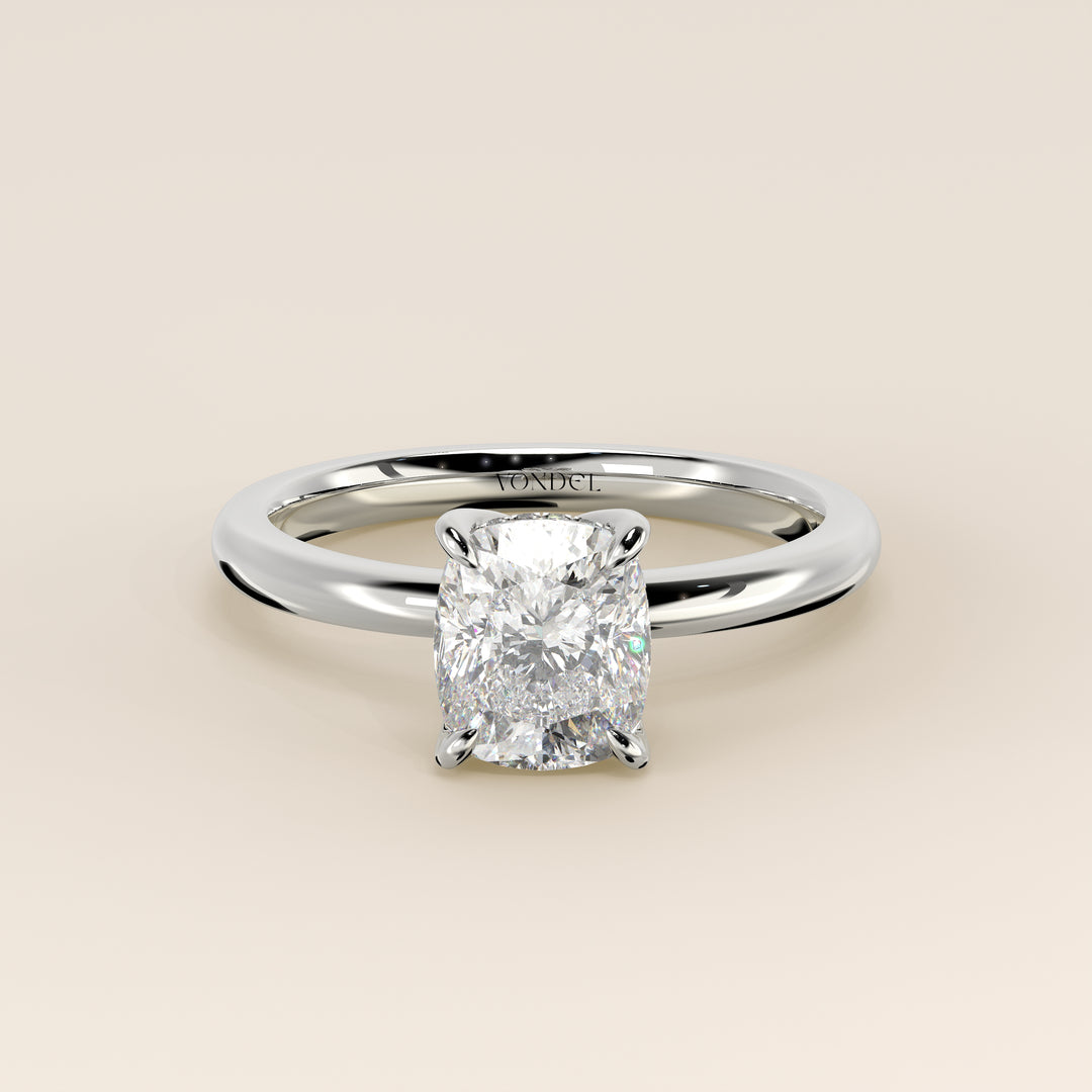 Lynn - Elongated Cushion Solitair Lab Grown Diamond Ring with Petal Prongs and Hidden Halo