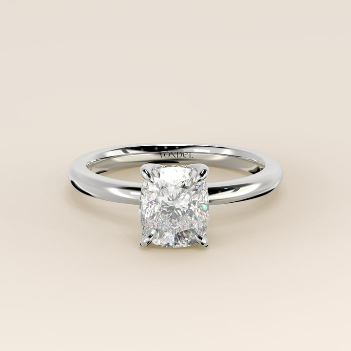 Lynn - Elongated Cushion Solitair Lab Grown Diamond Ring with Petal Prongs and Hidden Halo