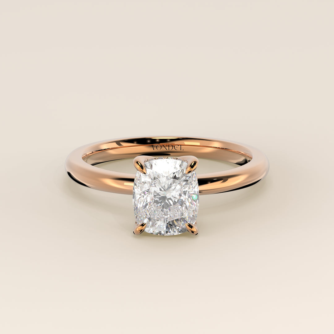 Lynn - Elongated Cushion Solitair Lab Grown Diamond Ring with Petal Prongs and Hidden Halo