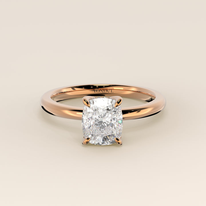 Lynn - Elongated Cushion Solitair Lab Grown Diamond Ring with Petal Prongs and Hidden Halo