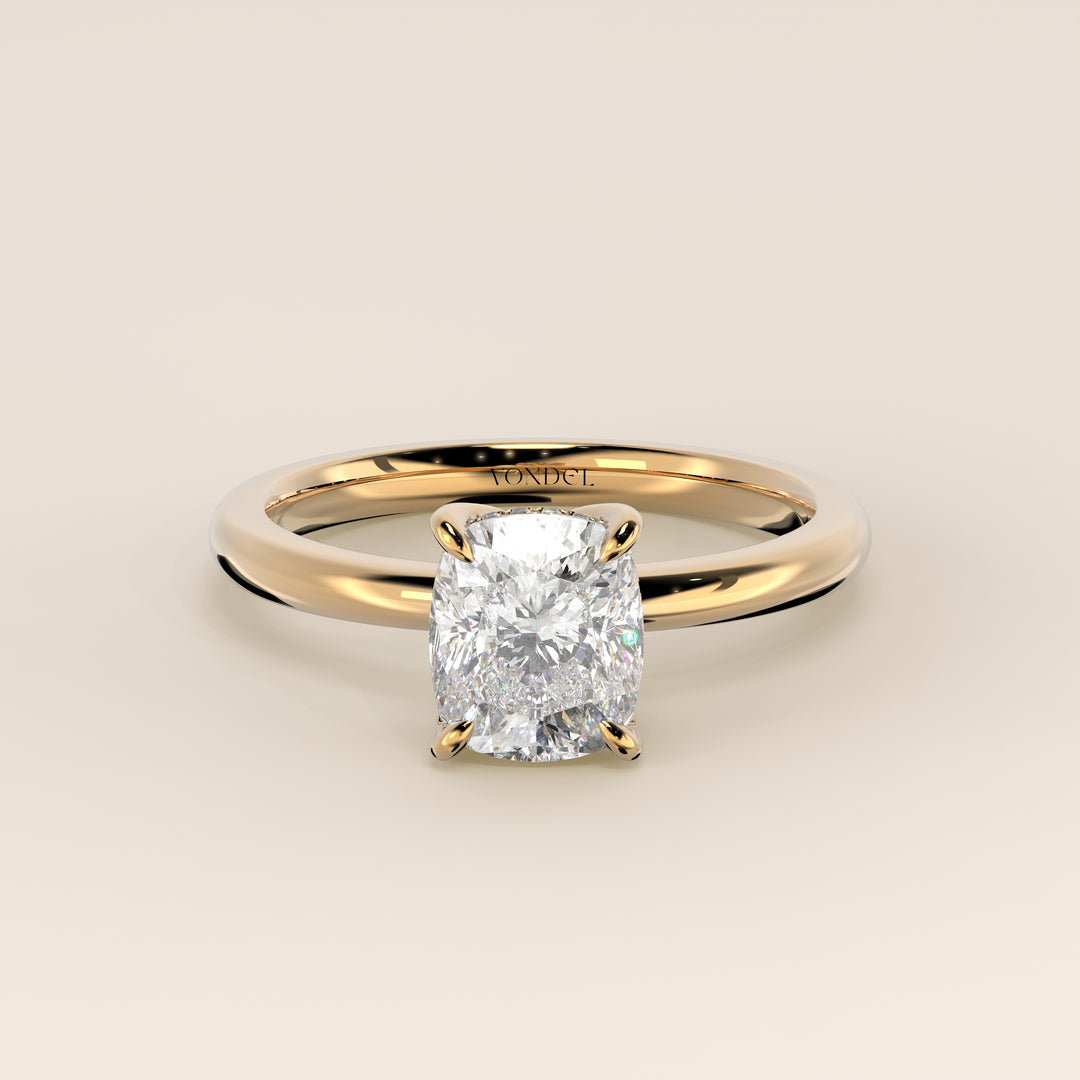 Lynn - Elongated Cushion Solitair Lab Grown Diamond Ring with Petal Prongs and Hidden Halo