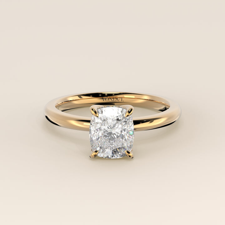 Lynn - Elongated Cushion Solitair Lab Grown Diamond Ring with Petal Prongs and Hidden Halo
